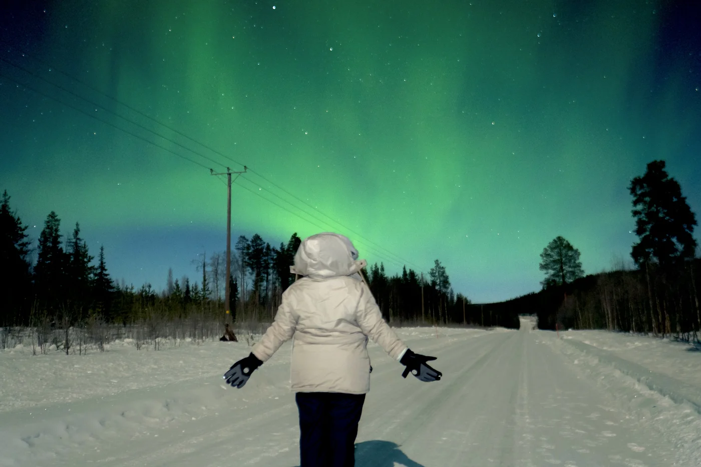 Frozen lake at night during aurora hunt, Rovaniemi